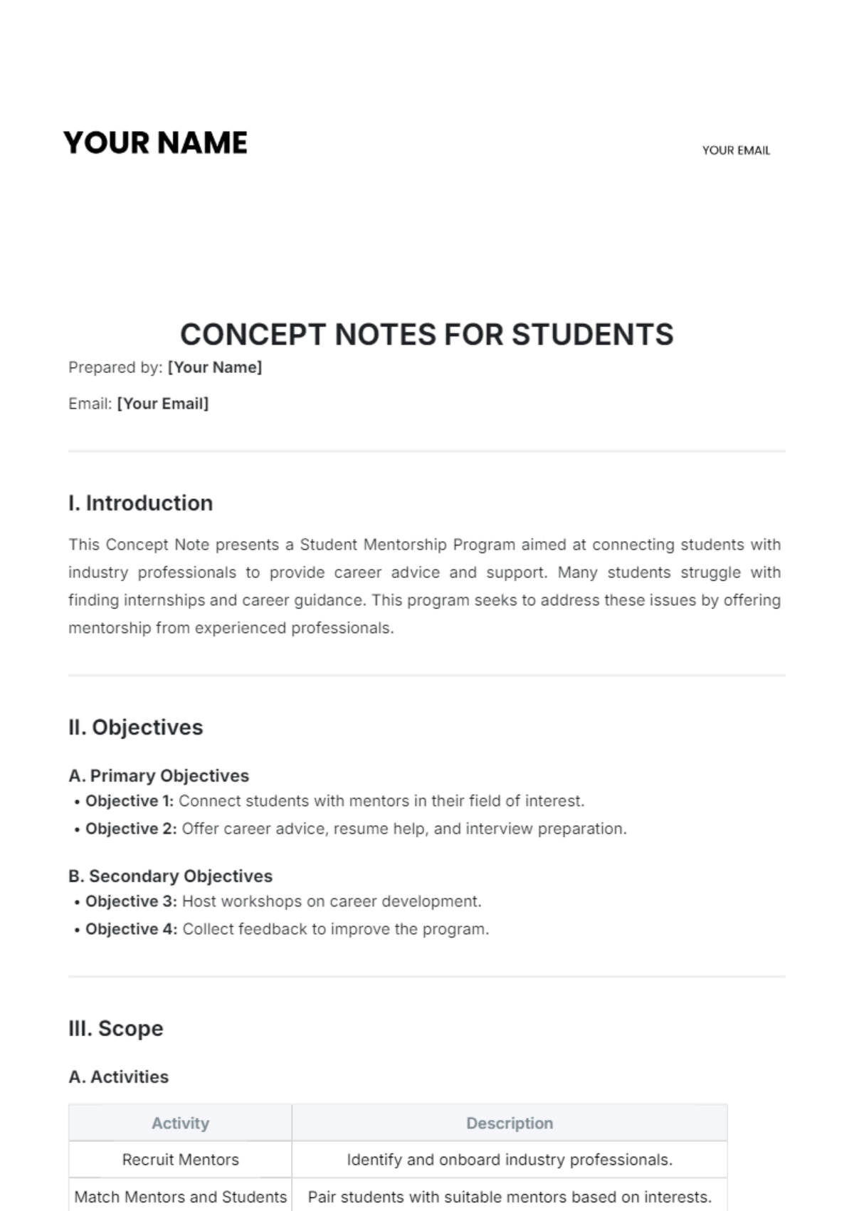 Free Concept Note for Students Template to Edit Online