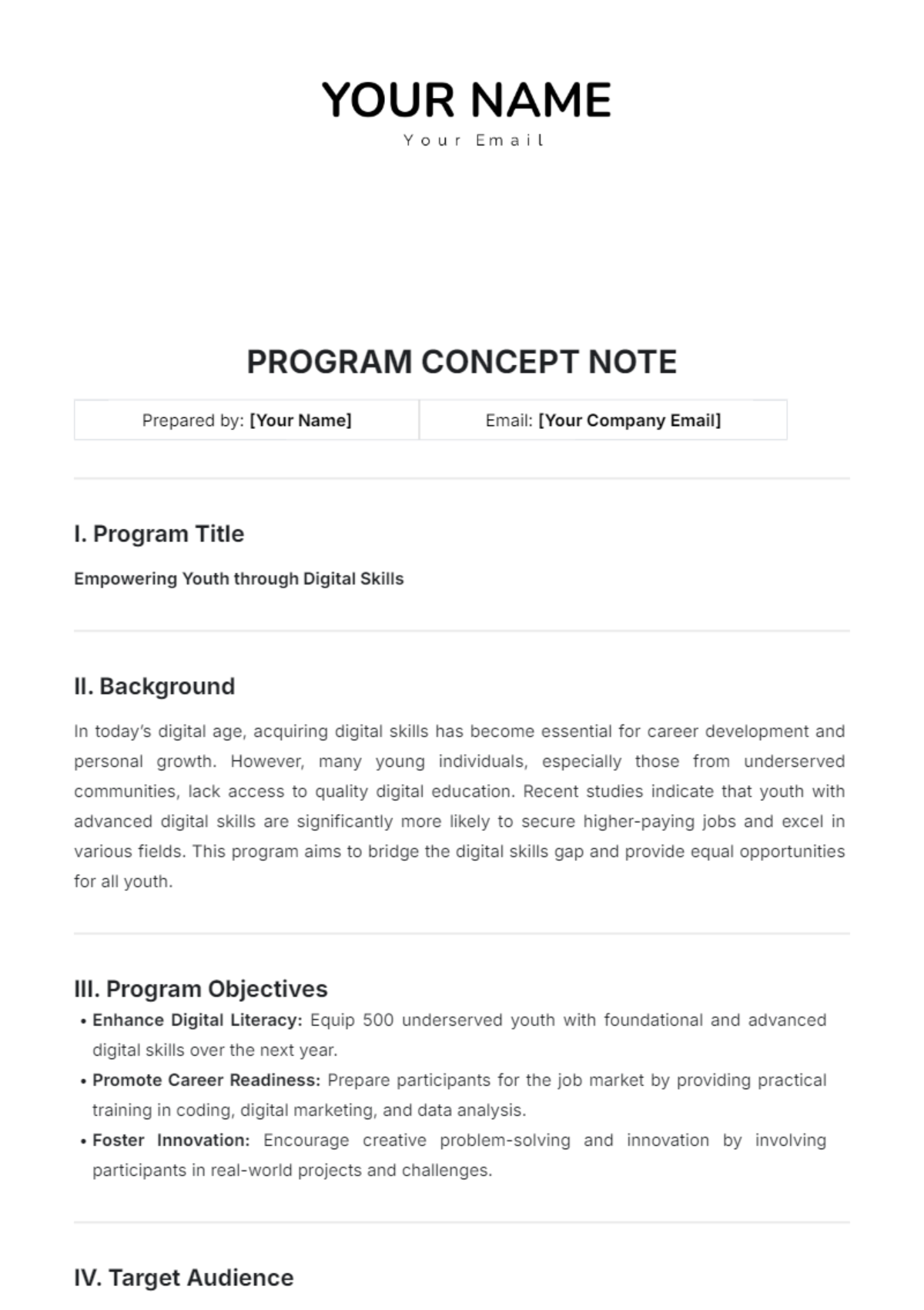 Program Concept Note Template - Edit Online & Download