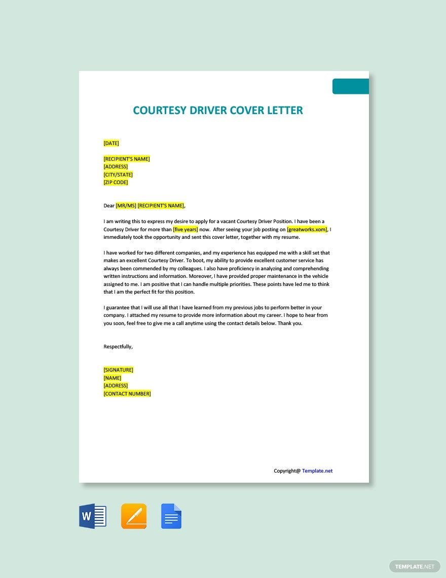 Courtesy Driver Cover Letter Template