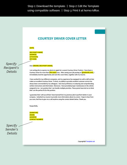 Courtesy Driver Cover Letter Template