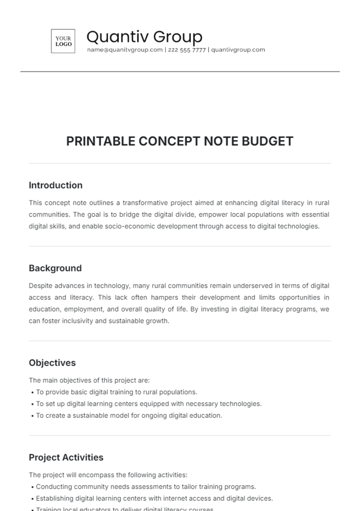 Printable Concept Note Budget Template - Edit Online & Download