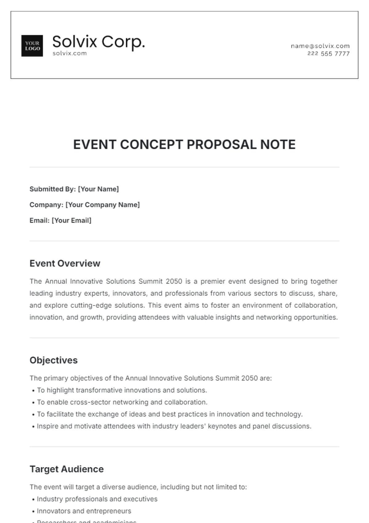 Event Concept Proposal Note Template - Edit Online & Download