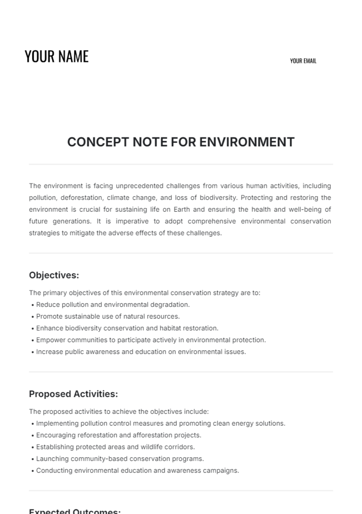 Concept Note for Environment Template - Edit Online & Download