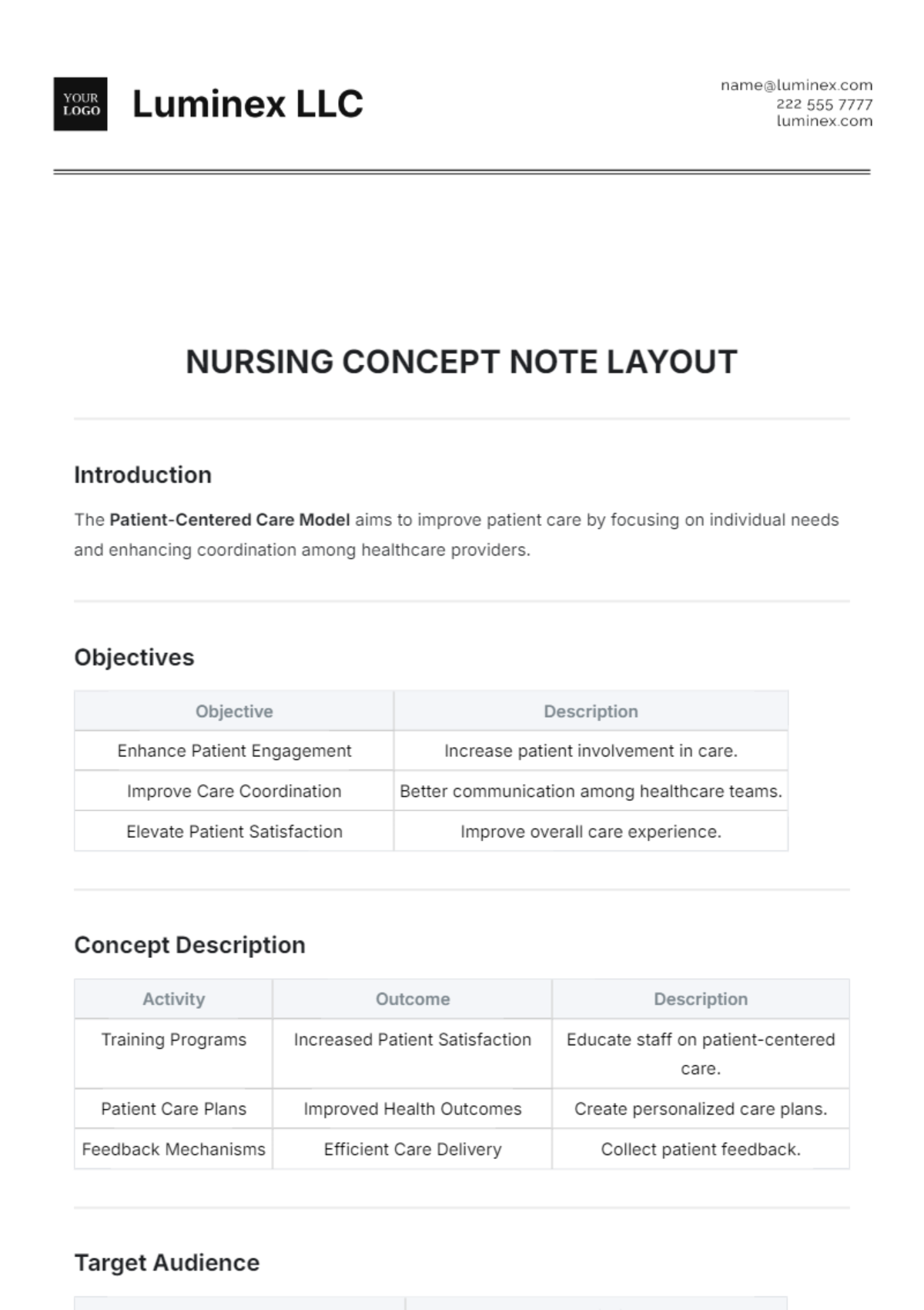 Nursing Concept Note Layout Template - Edit Online & Download