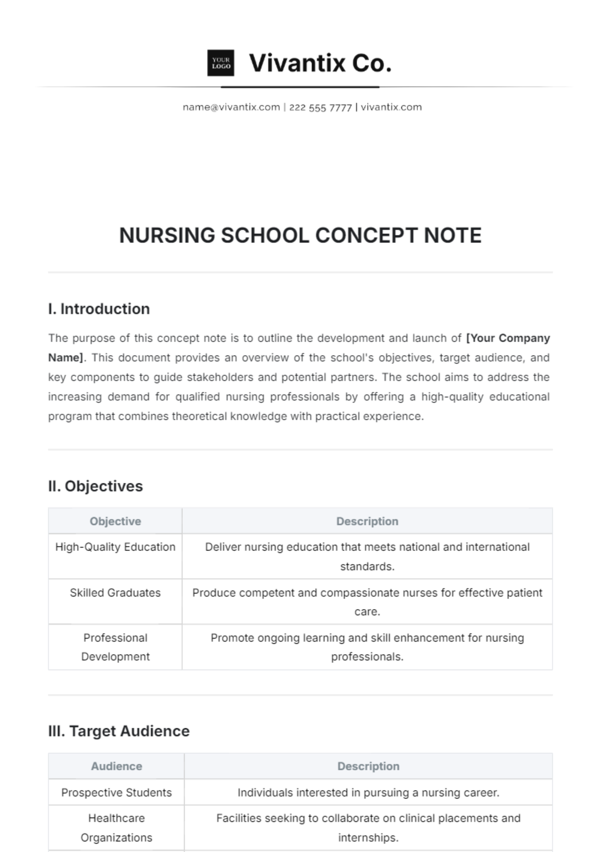 Nursing School Concept Note Template - Edit Online & Download