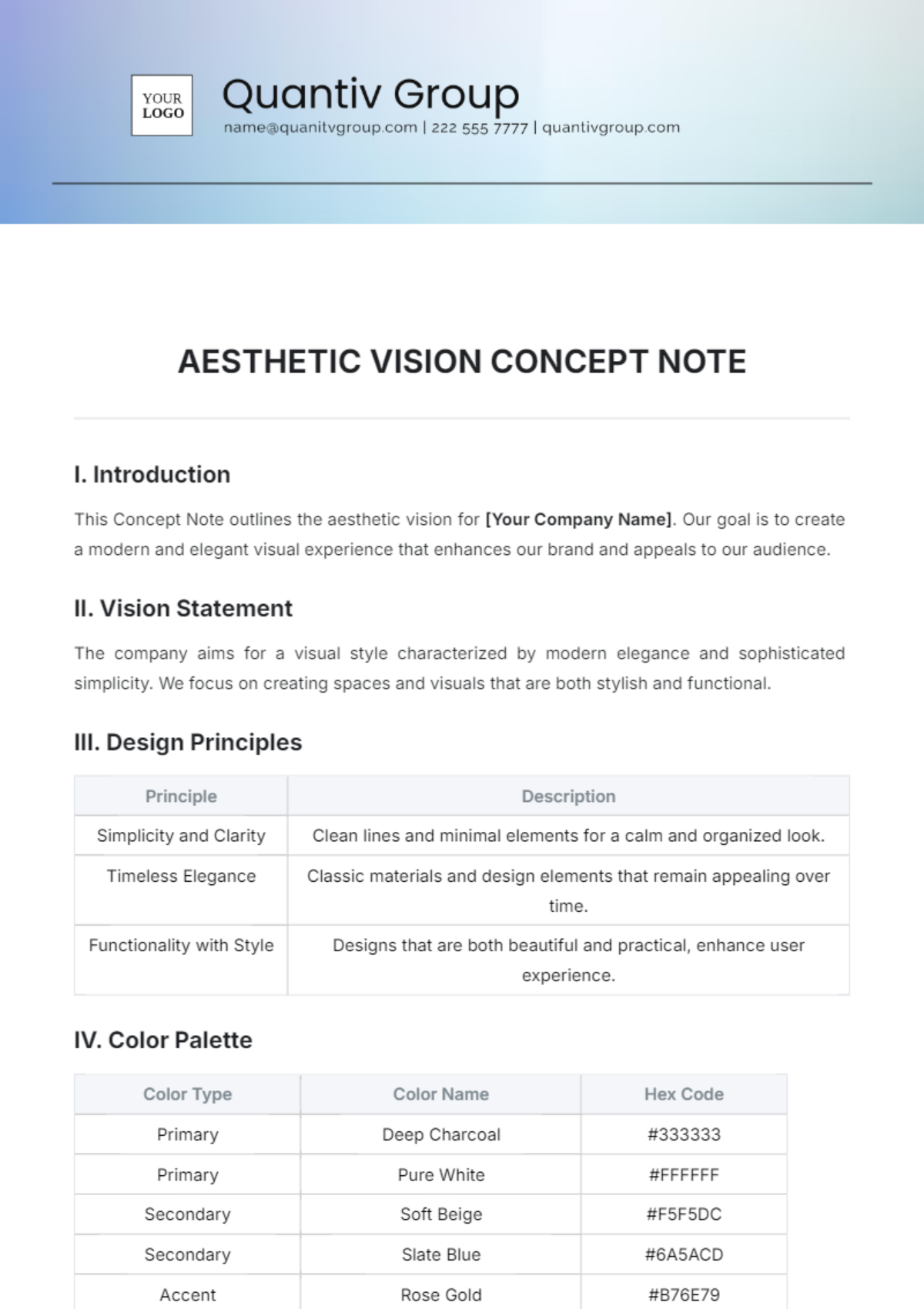 Aesthetic Vision Concept Note Template - Edit Online & Download