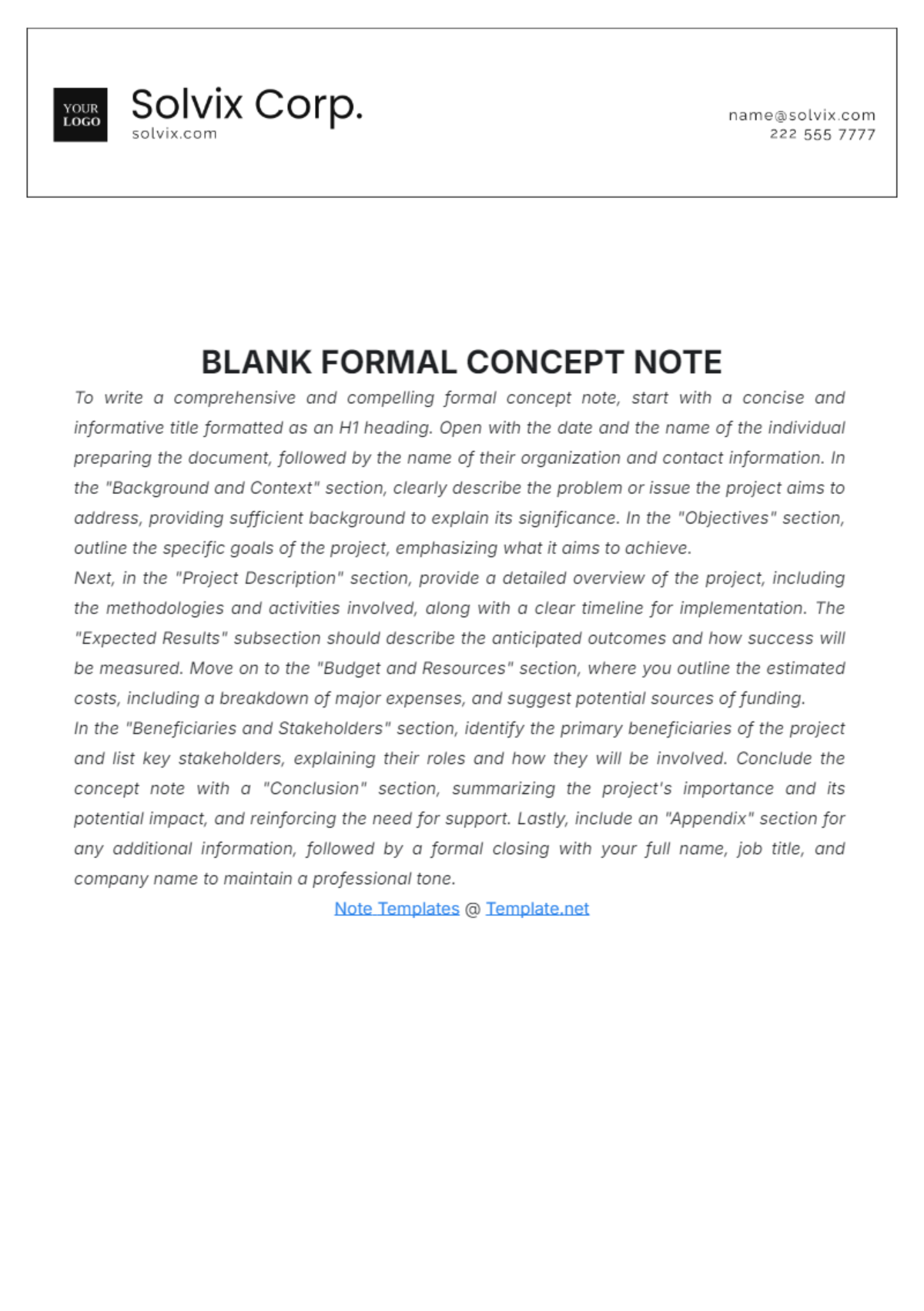 Blank Formal Concept Note Template - Edit Online & Download