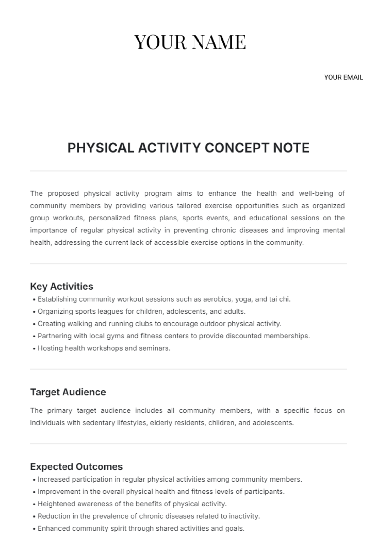 Physical Activity Concept Note Template - Edit Online & Download