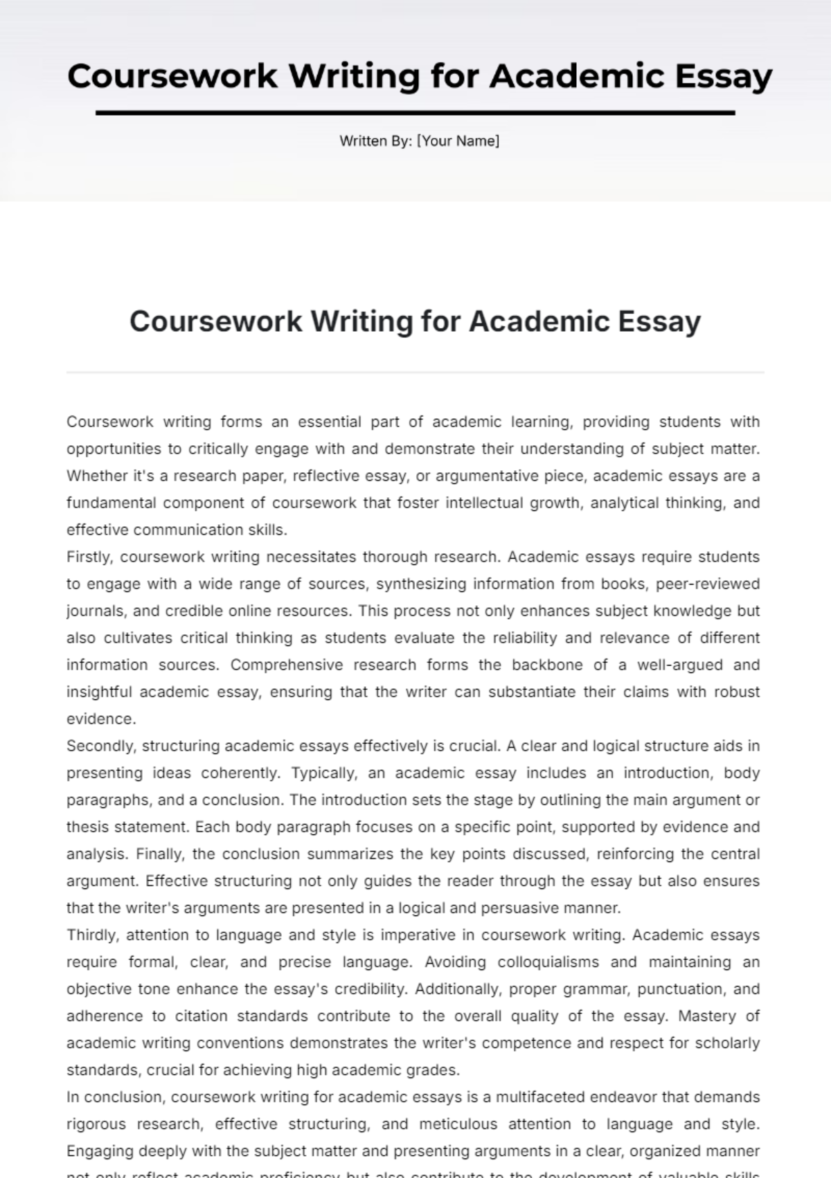 Coursework Writing for Academic Essay Template - Edit Online & Download