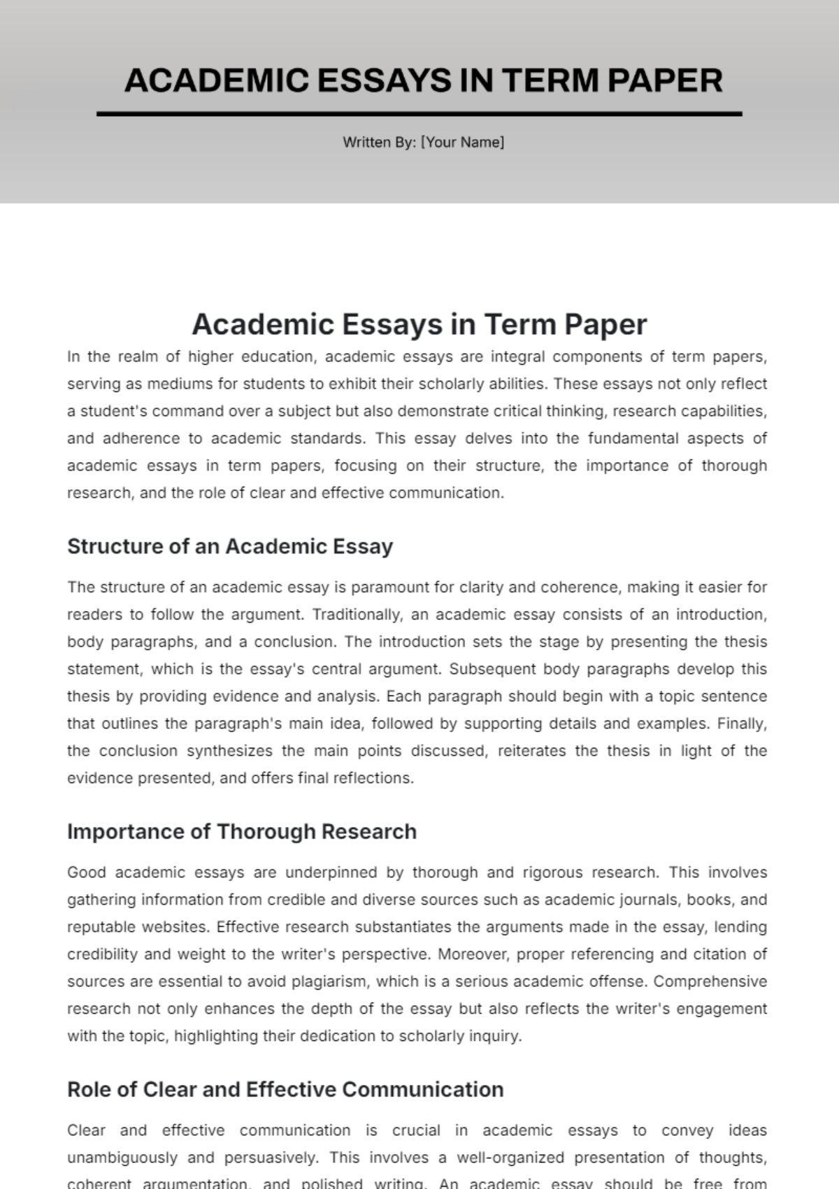 Academic Essay in Term Paper Template - Edit Online & Download