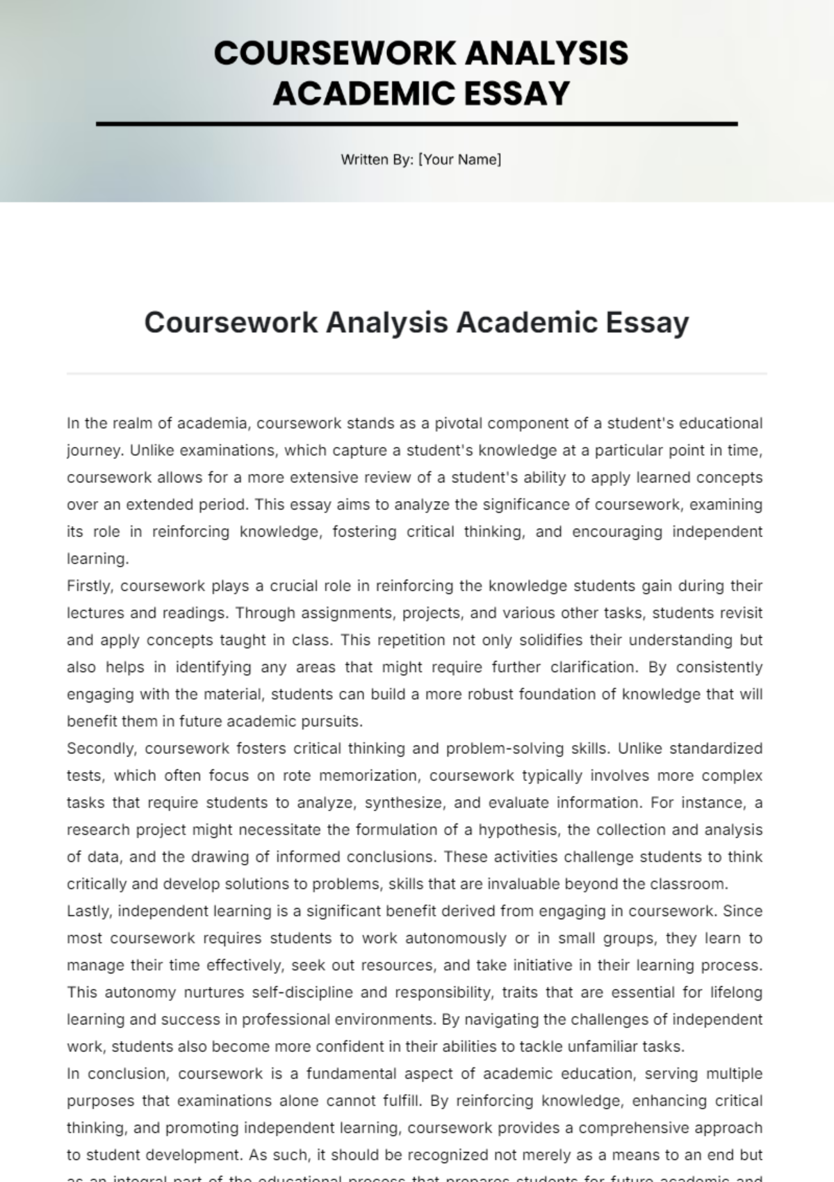 Coursework Analysis Academic Essay Template - Edit Online & Download