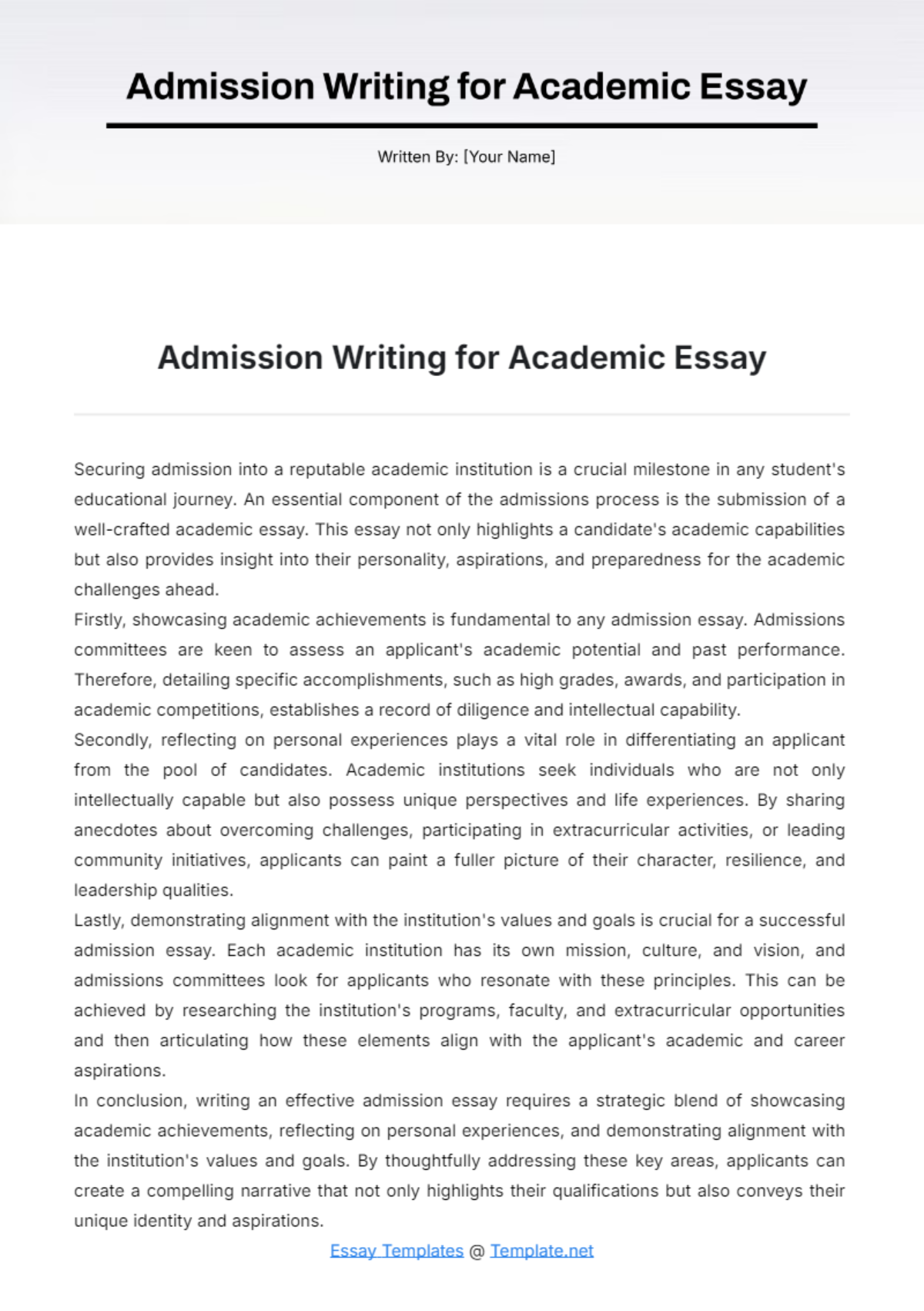 Admission Writing for Academic Essay Template - Edit Online & Download