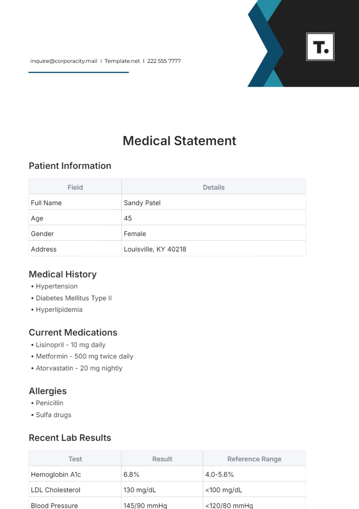 Medical Statement Template