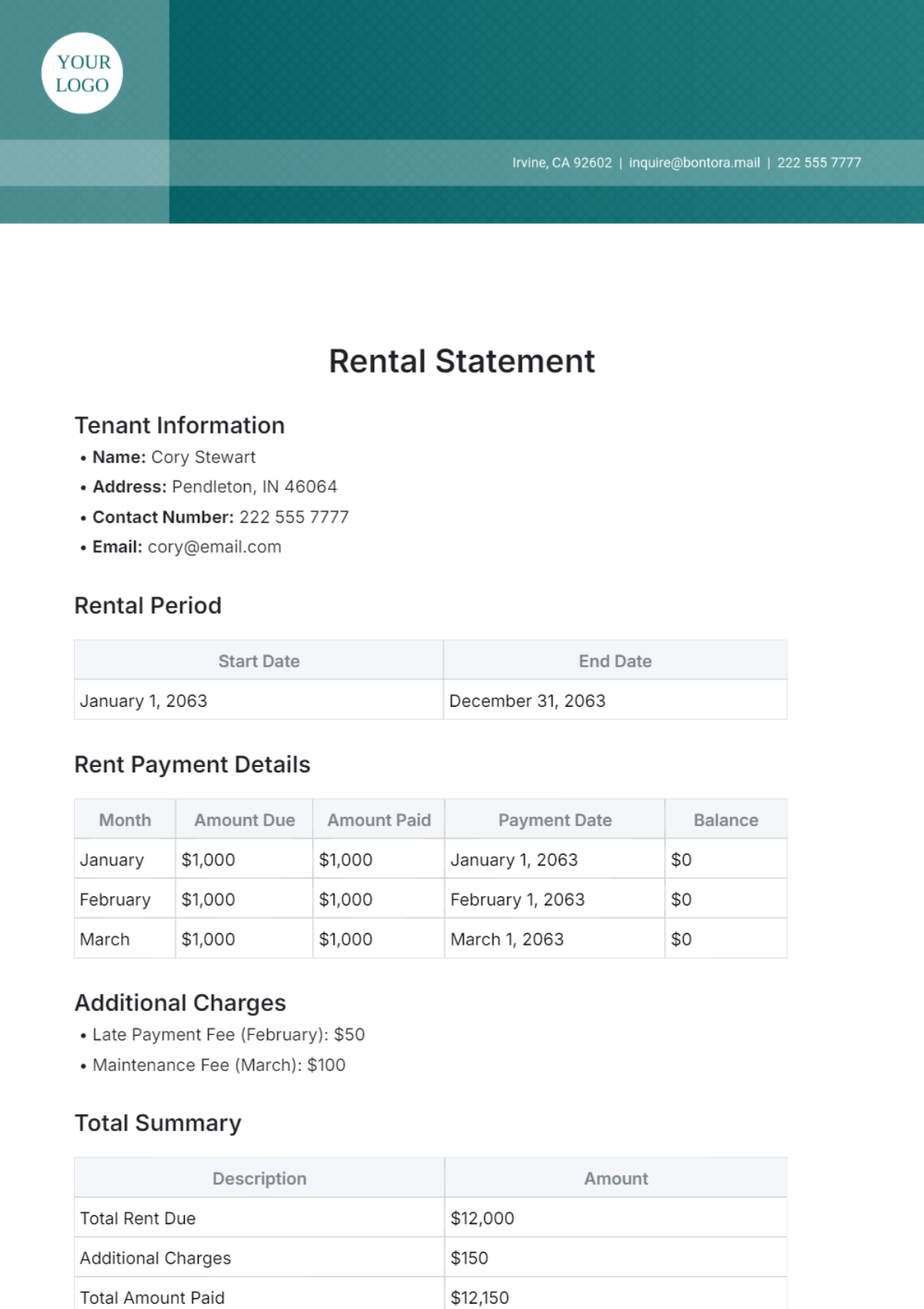 Rental Statement Template