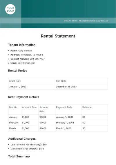 Free Rental Statement Template to Edit Online