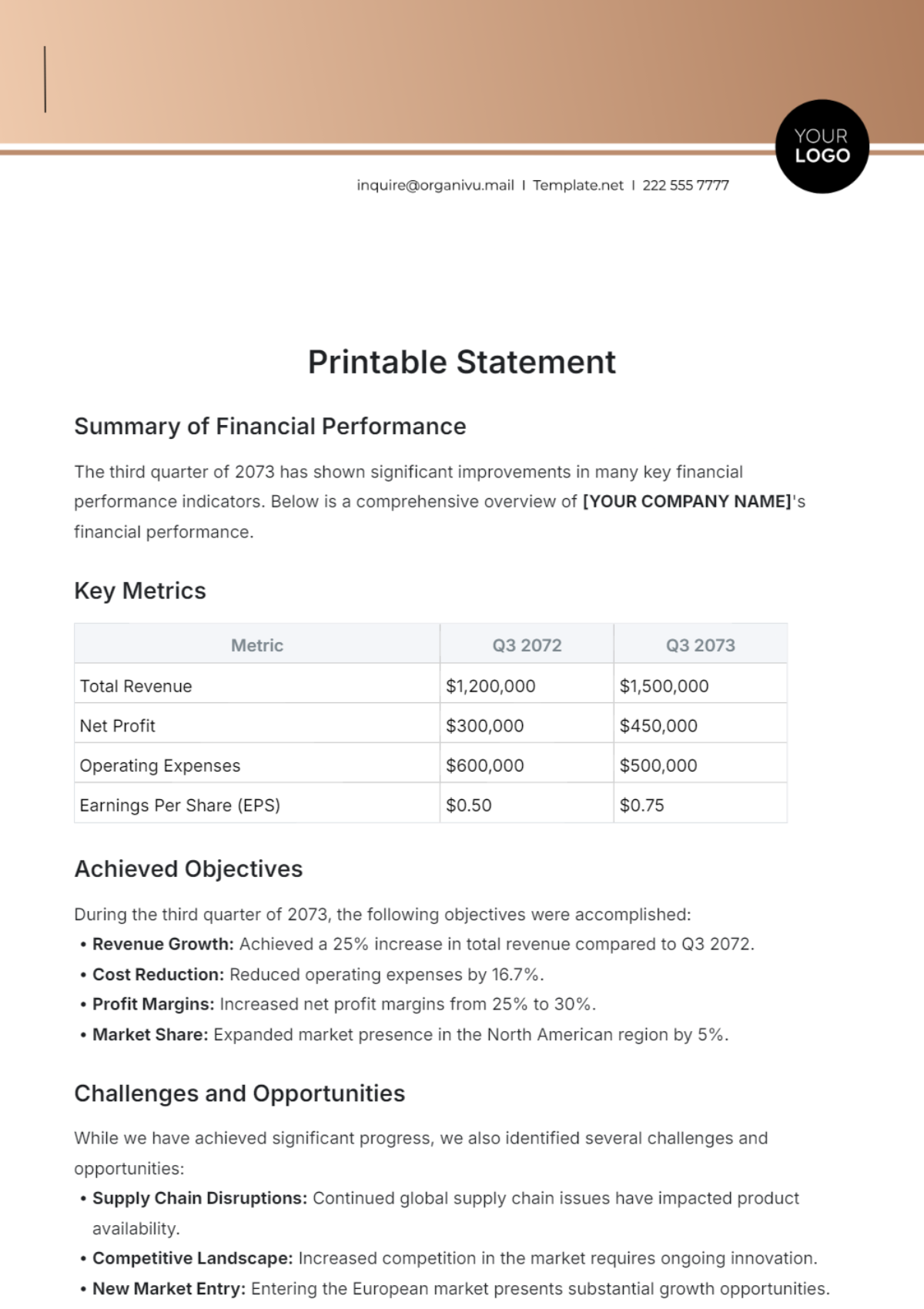 Printable Statement Template