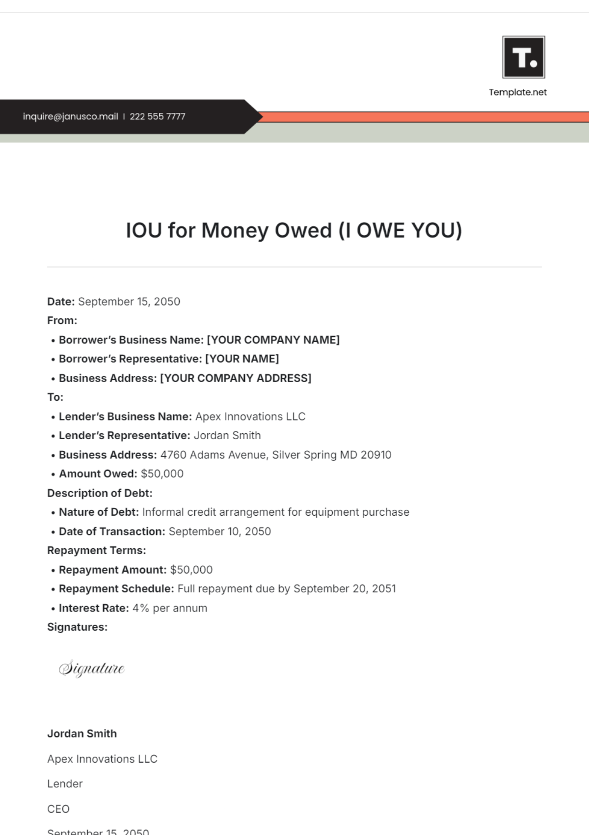 IOU for Money Owed Template - Edit Online & Download