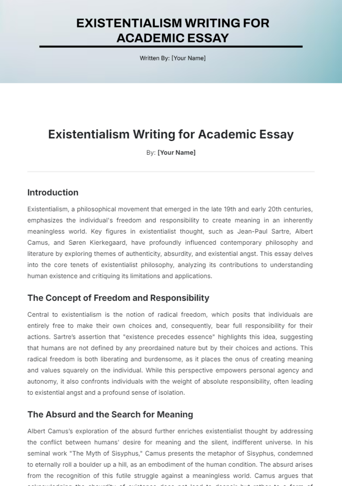 Existentialism Writing for Academic Essay Template - Edit Online & Download