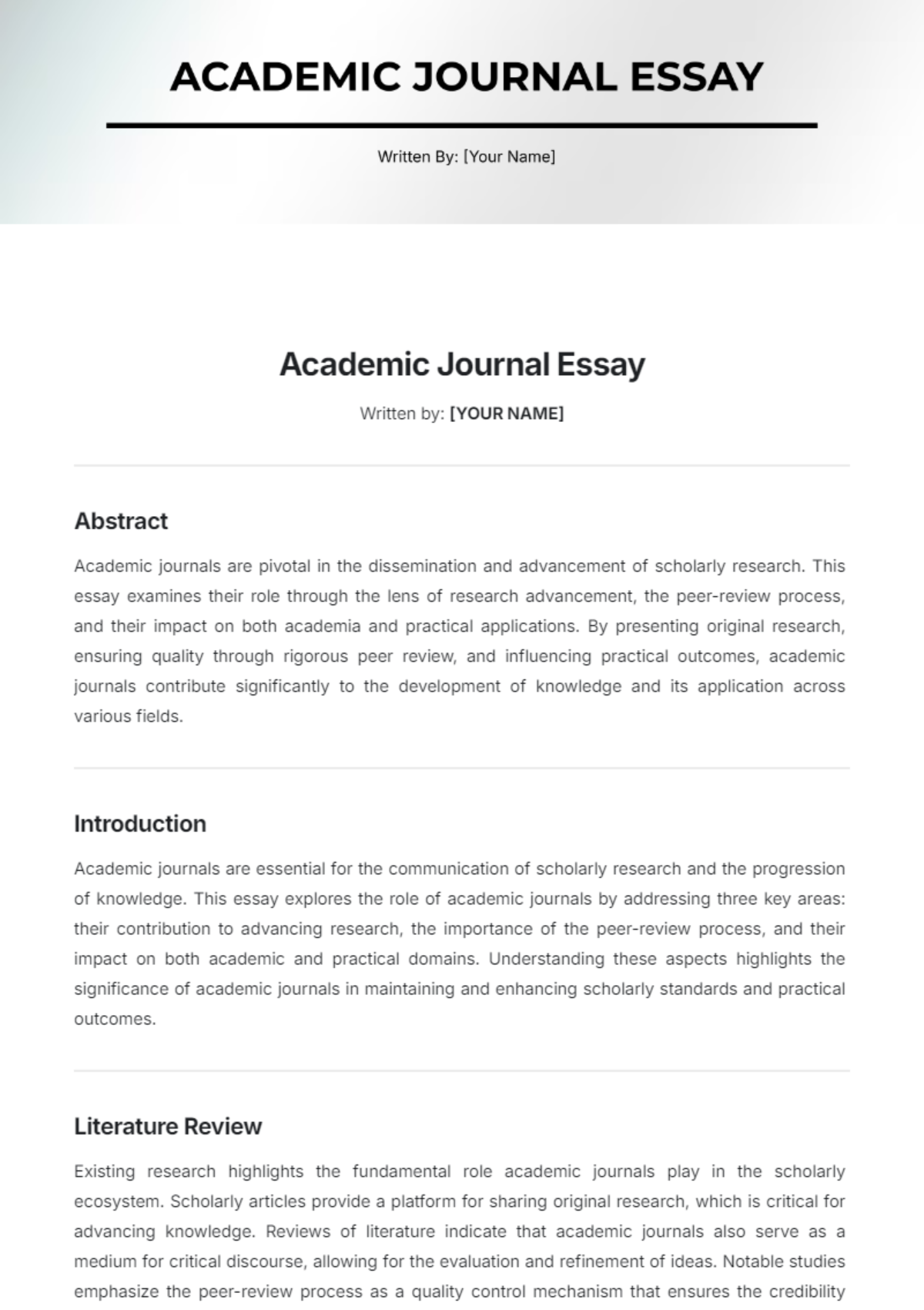 Academic Journal Essay Template - Edit Online & Download