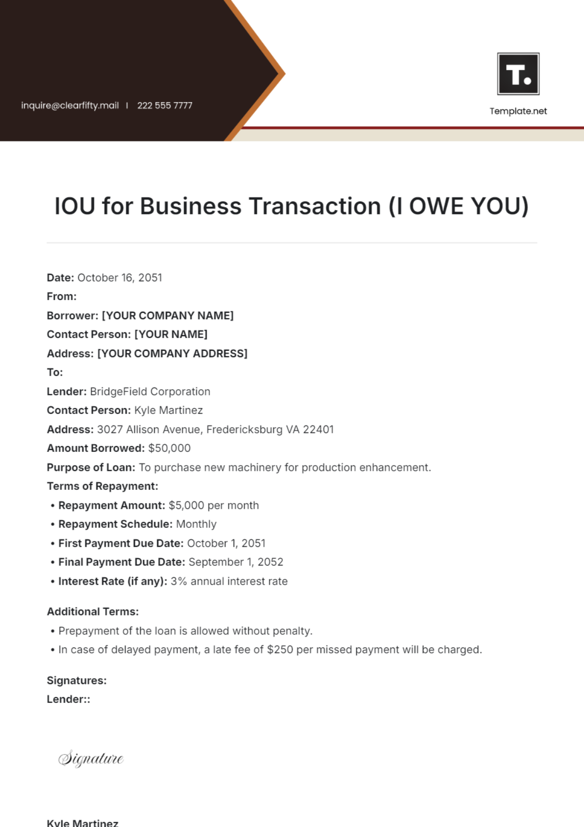 IOU for Business Transaction Template - Edit Online & Download