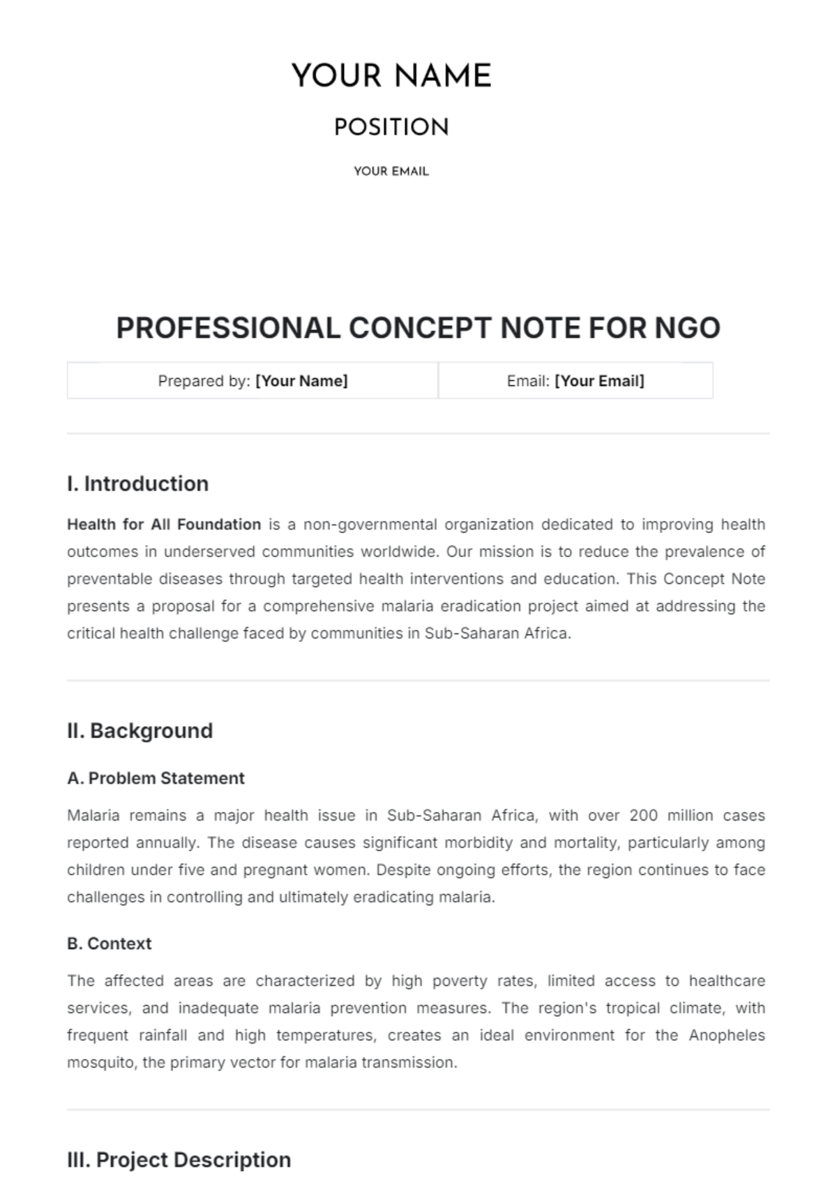 Professional Concept Note for NGO Template - Edit Online & Download