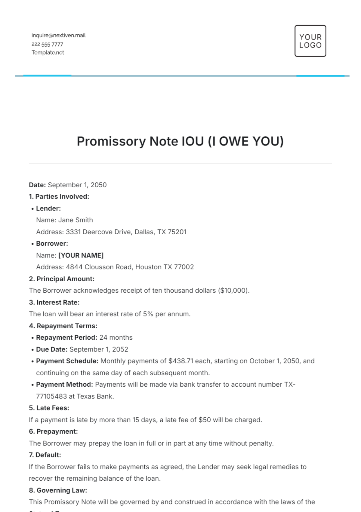 Promissory Note IOU Template - Edit Online & Download