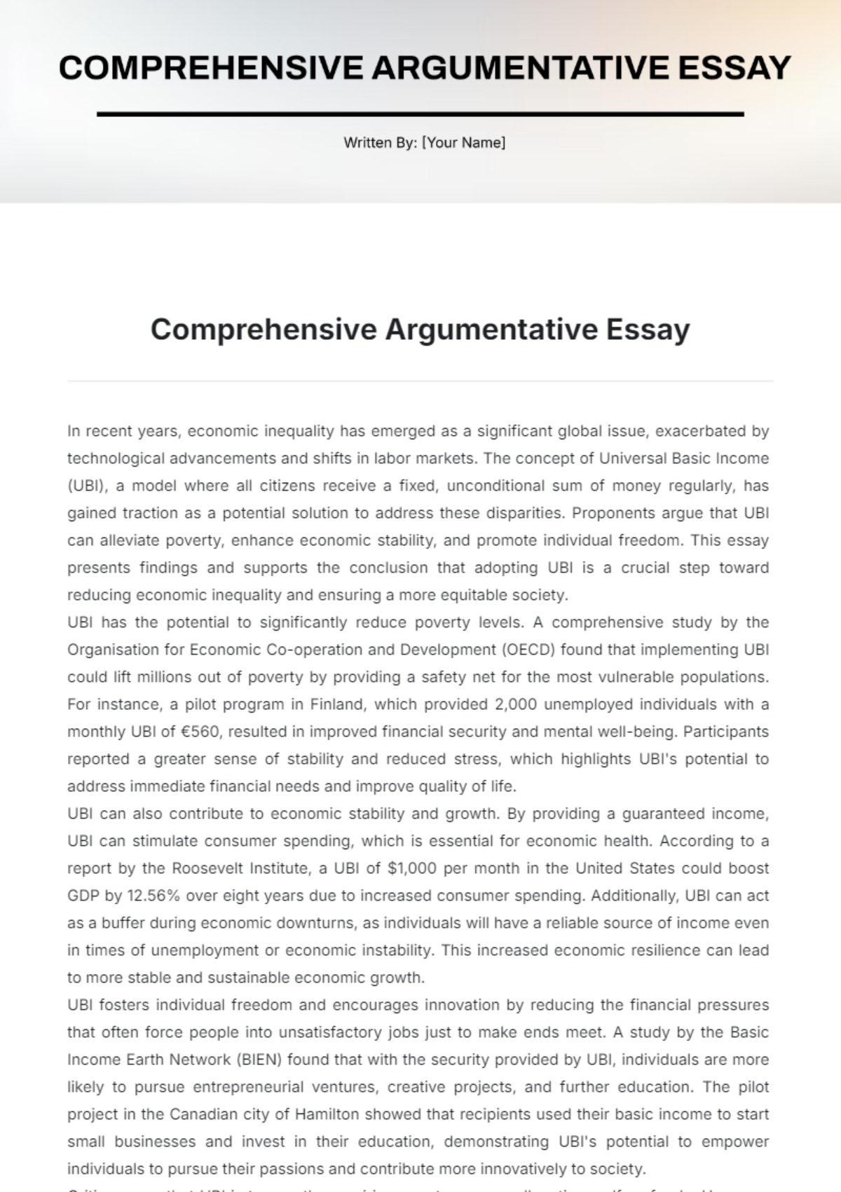 Comprehensive Argumentative Essay Template - Edit Online & Download