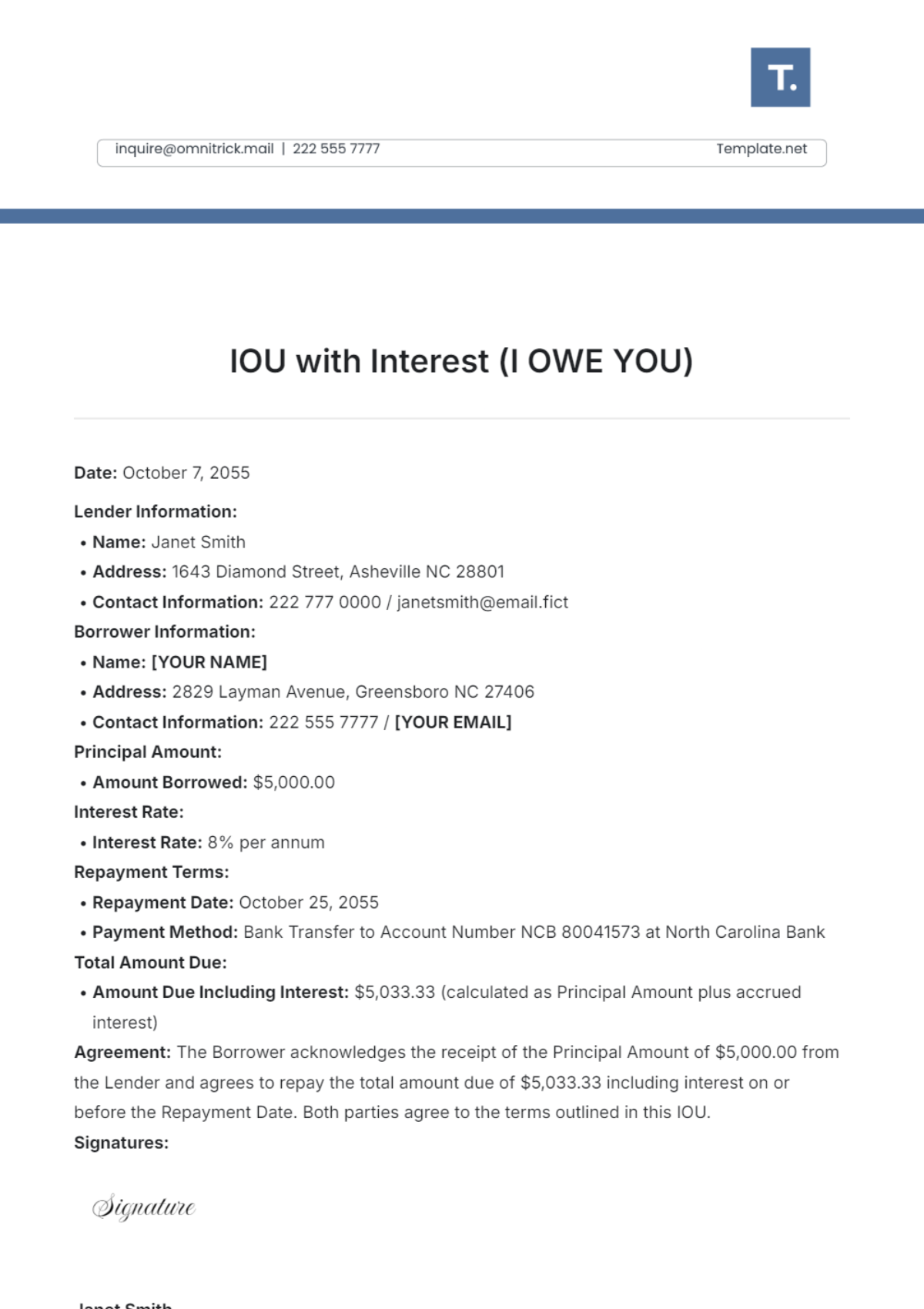 IOU with Interest Template - Edit Online & Download