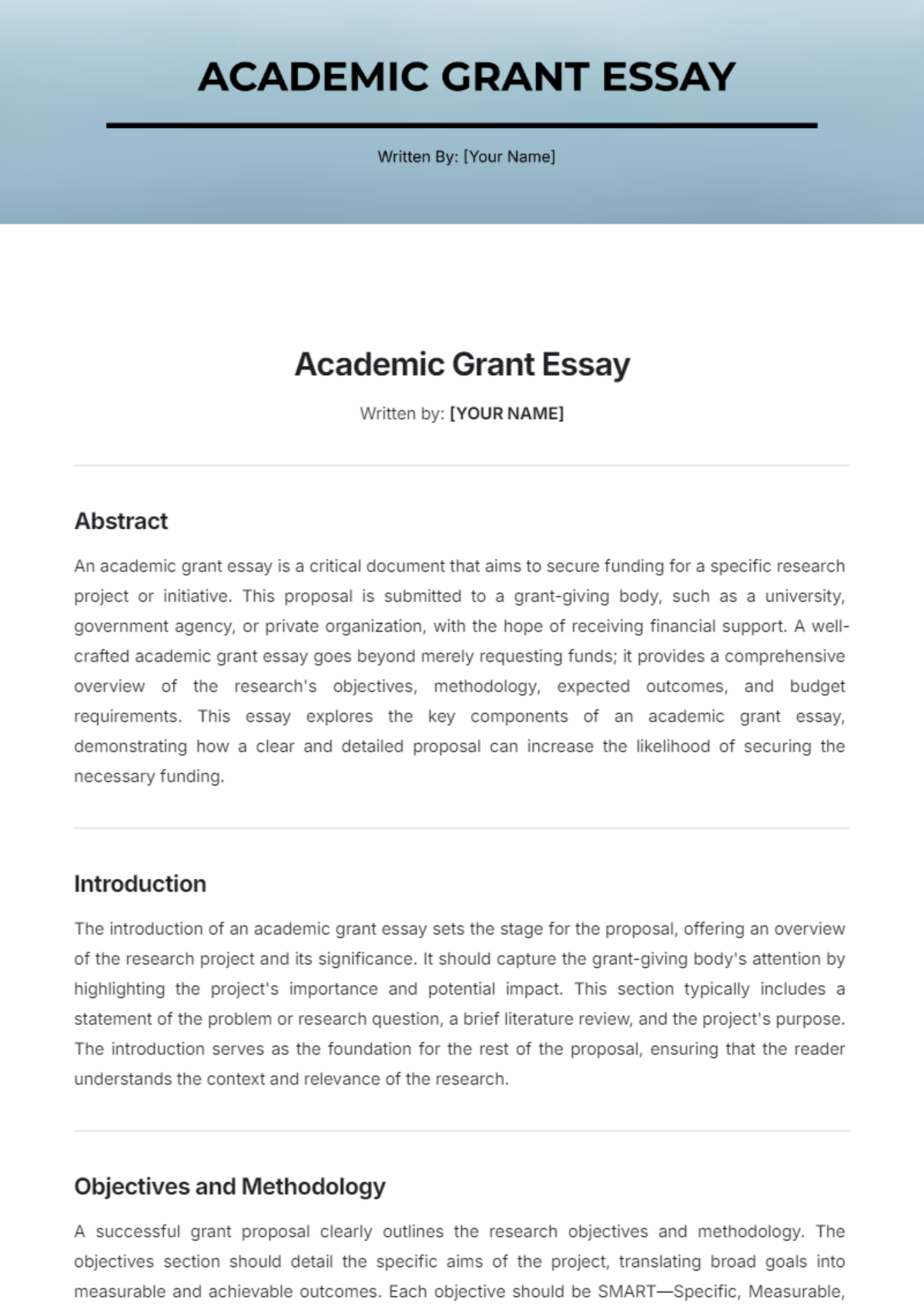 Academic Grant Essay Template - Edit Online & Download