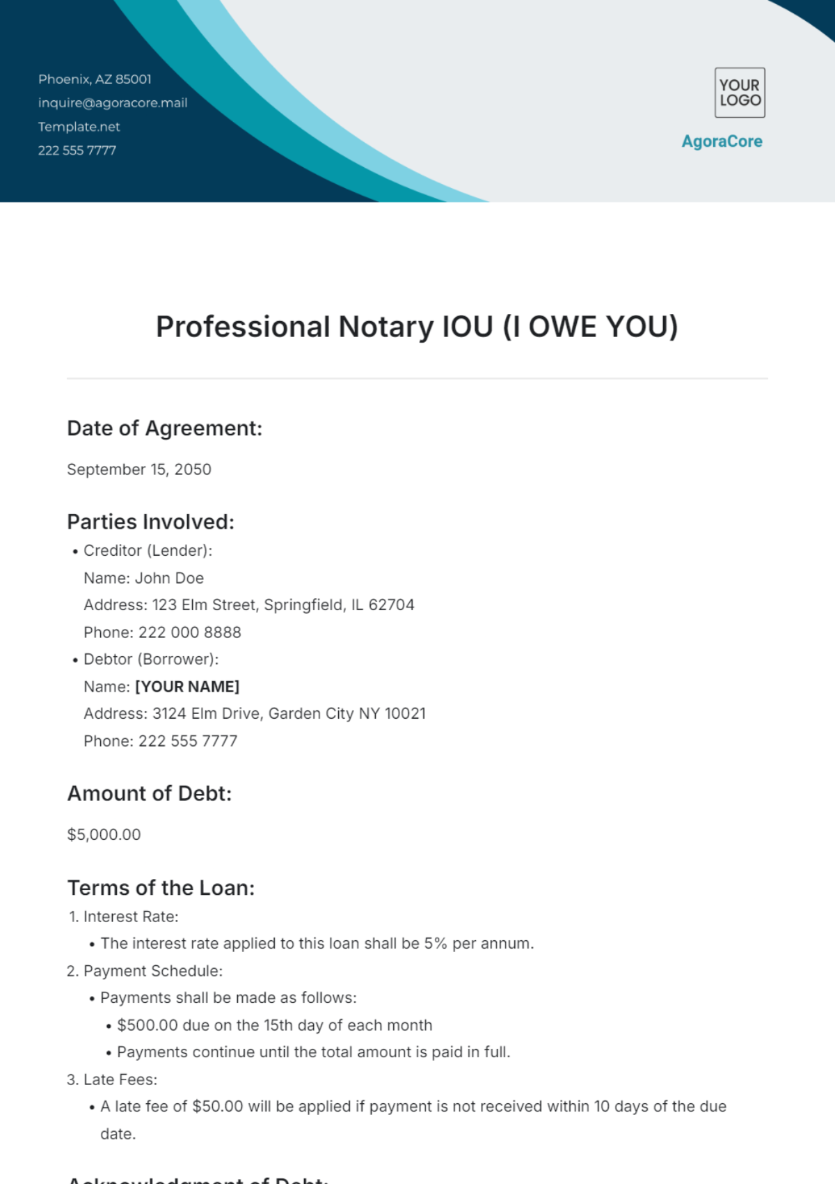 Professional Notary IOU Template - Edit Online & Download