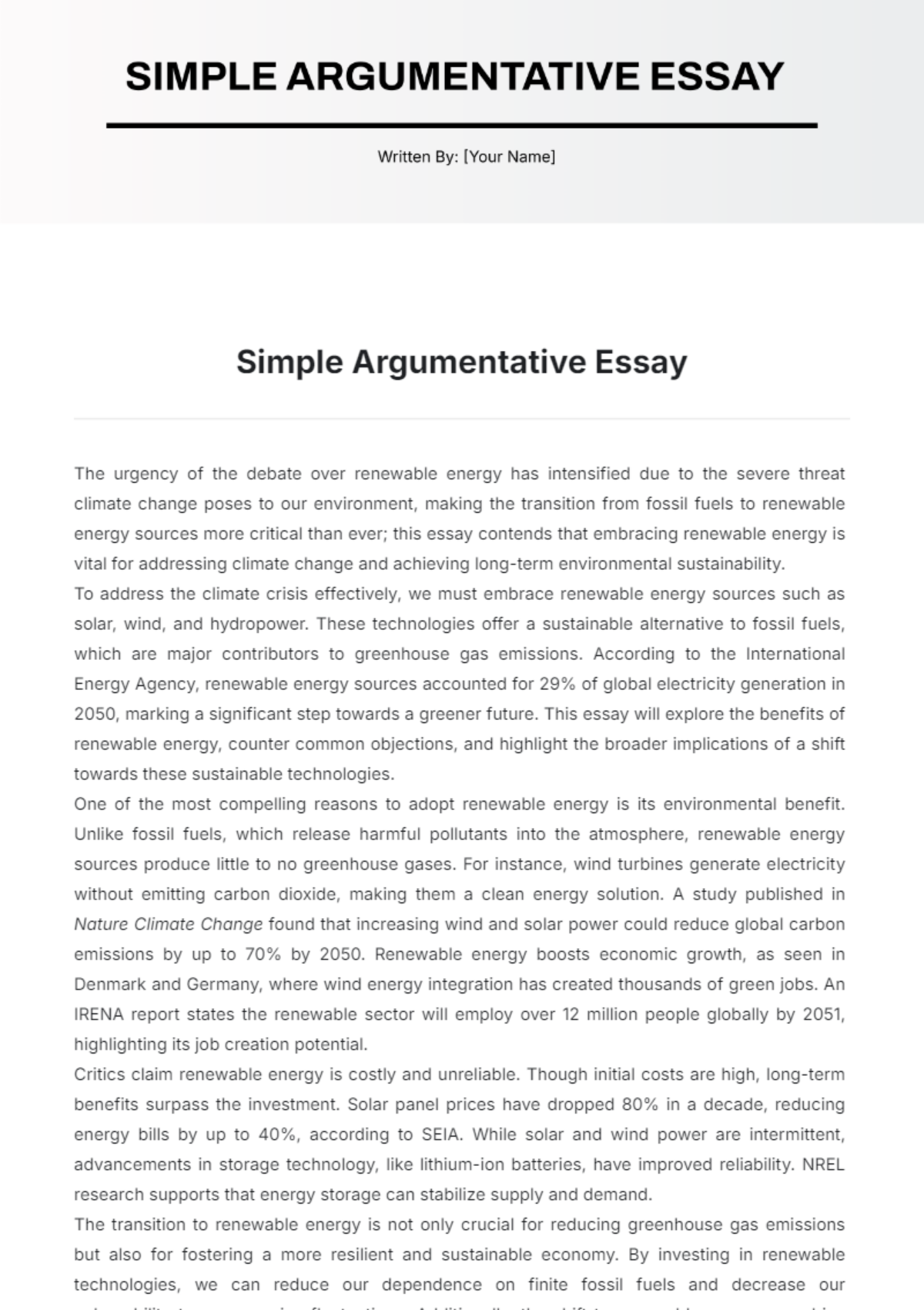 Simple Argumentative Essay Template - Edit Online & Download