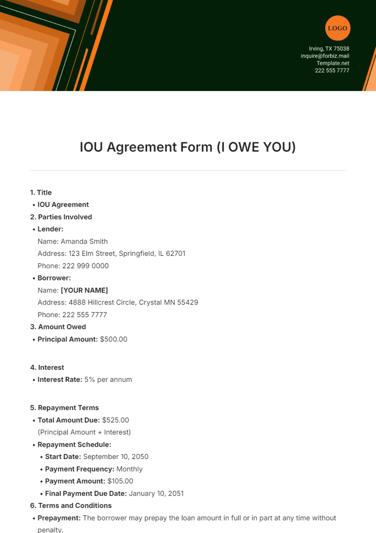 IOU Agreement Form Template - Edit Online & Download