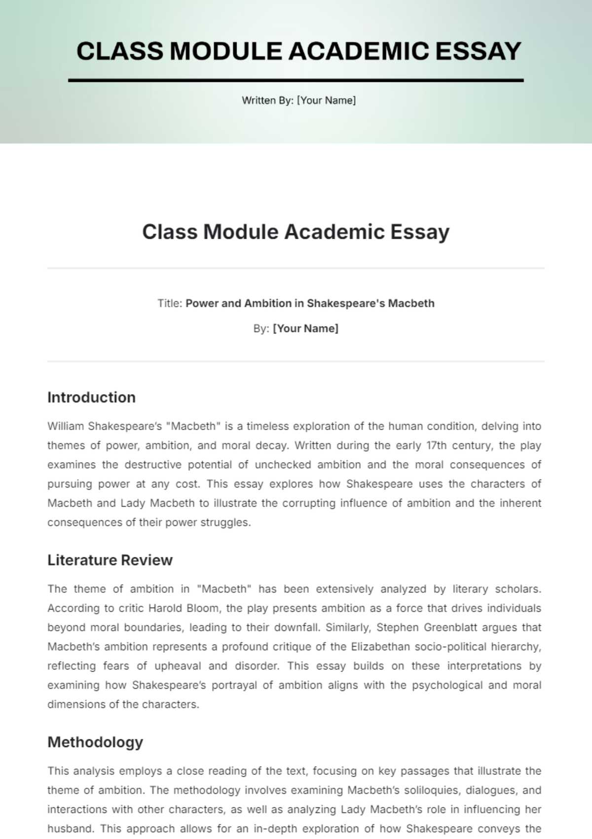 Class Module Academic Essay Template - Edit Online & Download