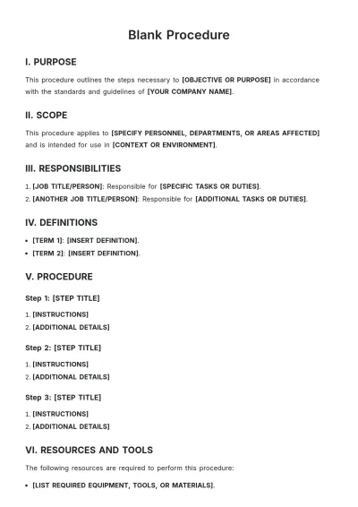 Free Blank Procedure Template to Edit Online