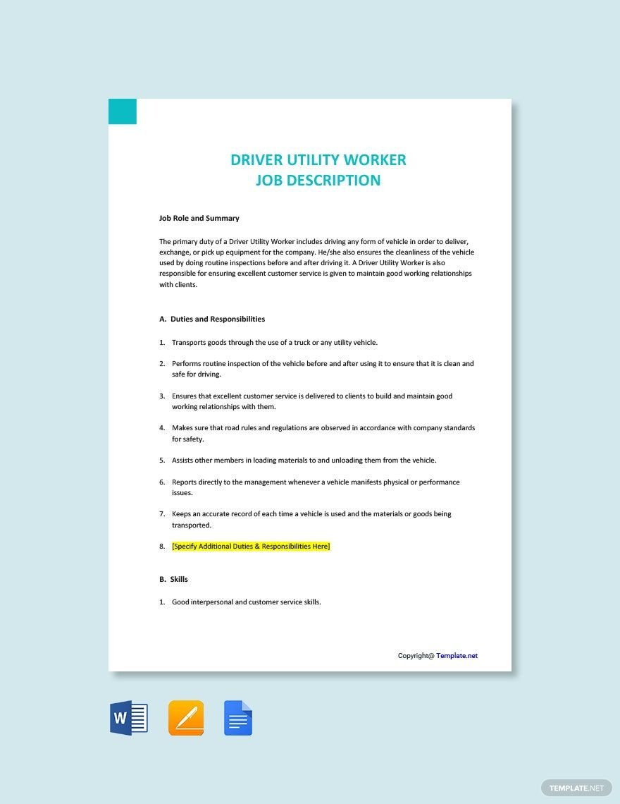 Driver Utility Worker Job Ad/Description Template