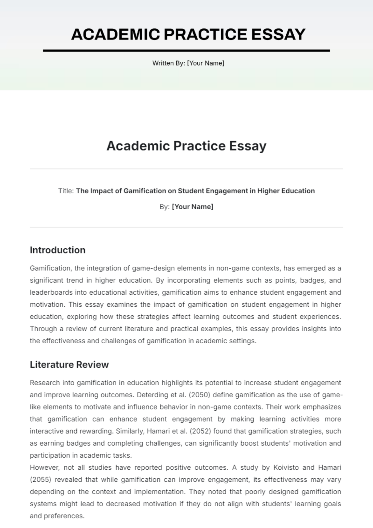 Academic Practice Essay Template - Edit Online & Download