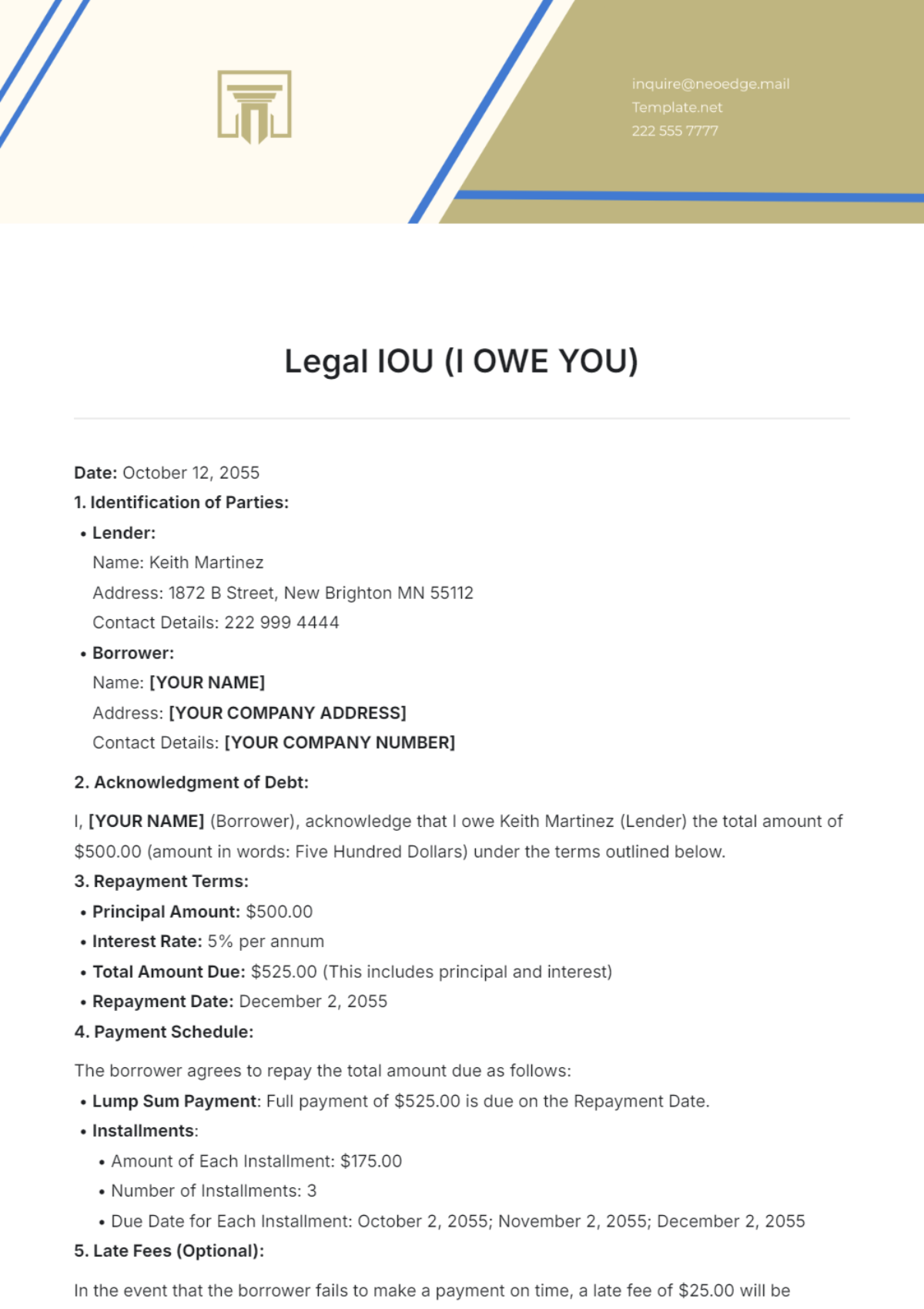 Legal IOU Template - Edit Online & Download