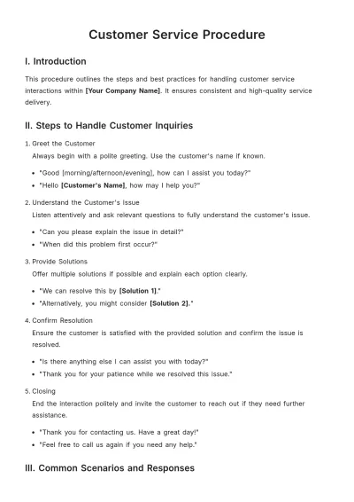 Free Customer Service Procedure Template to Edit Online