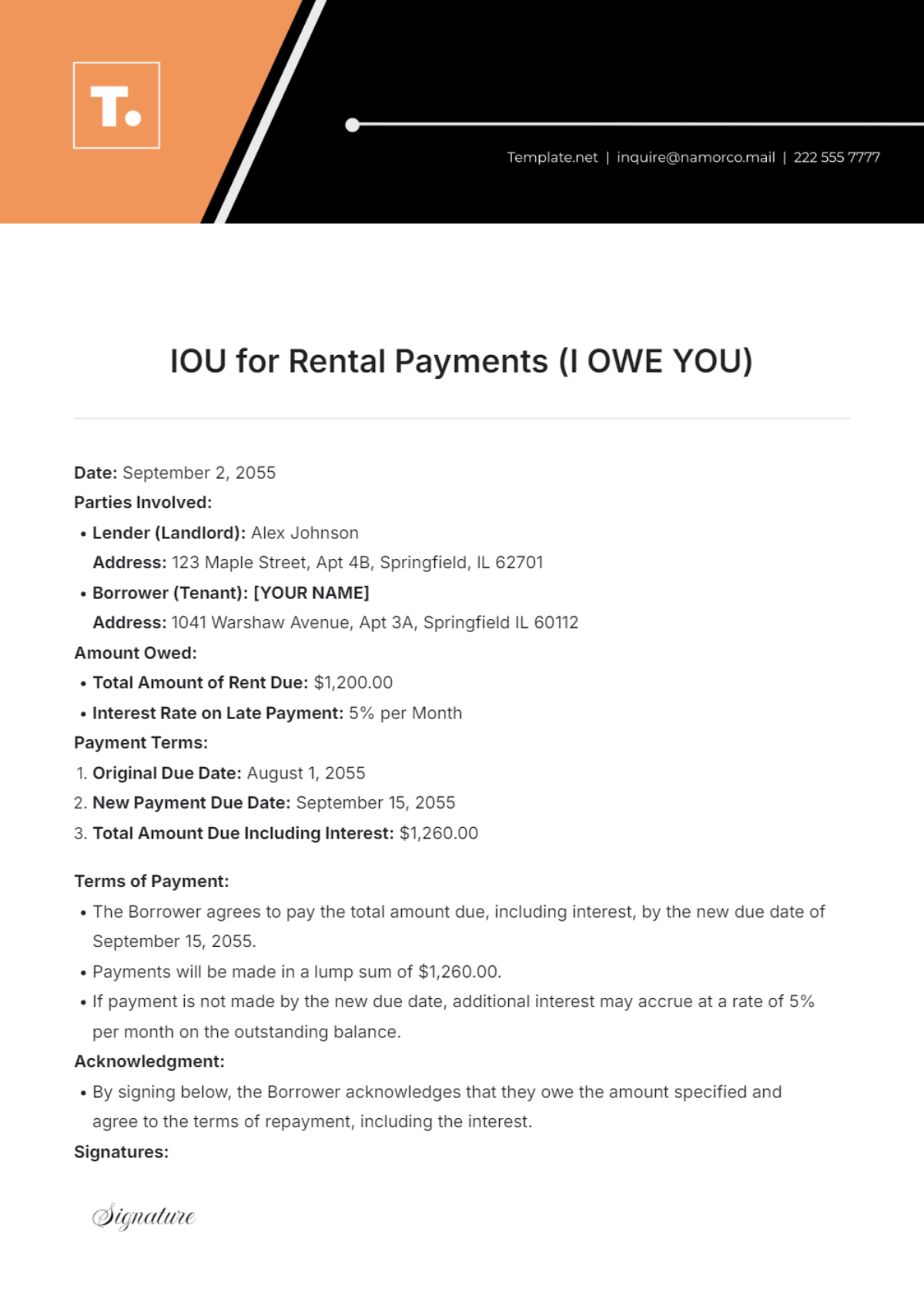 IOU for Rental Payments Template - Edit Online & Download