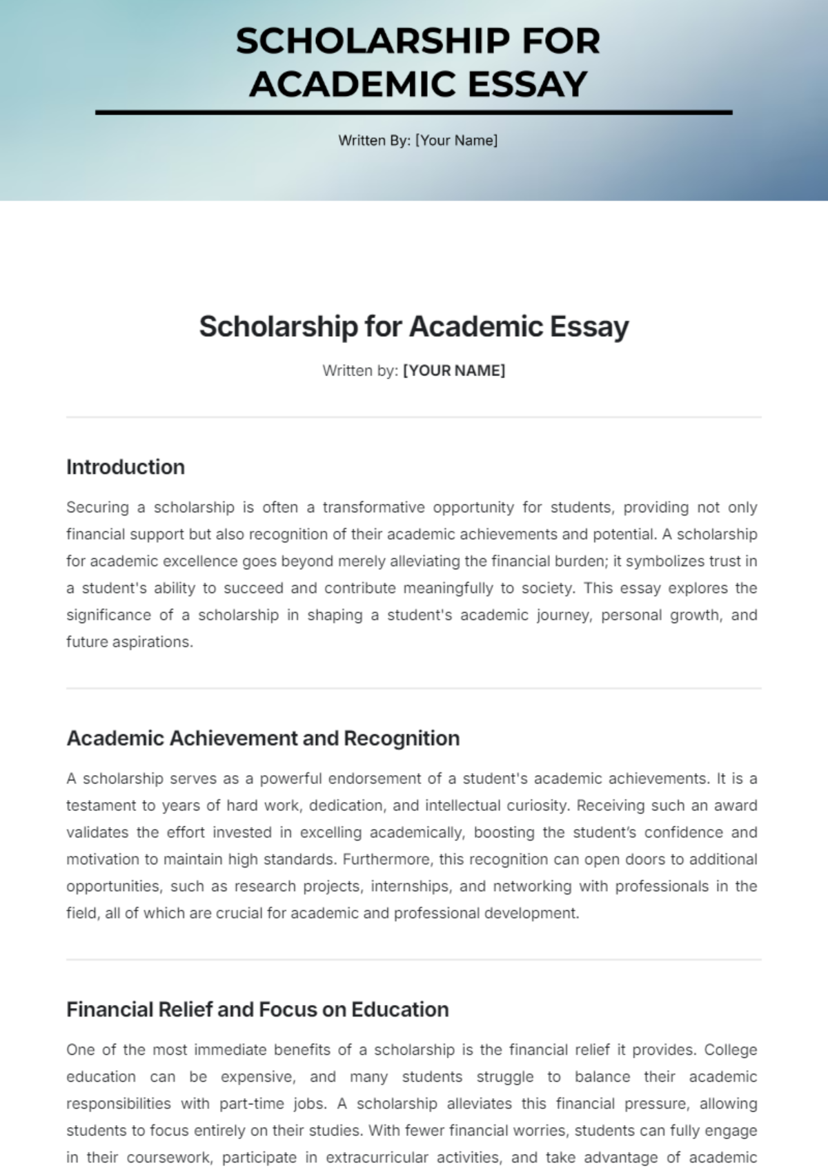 Scholarship for Academic Essay Template - Edit Online & Download