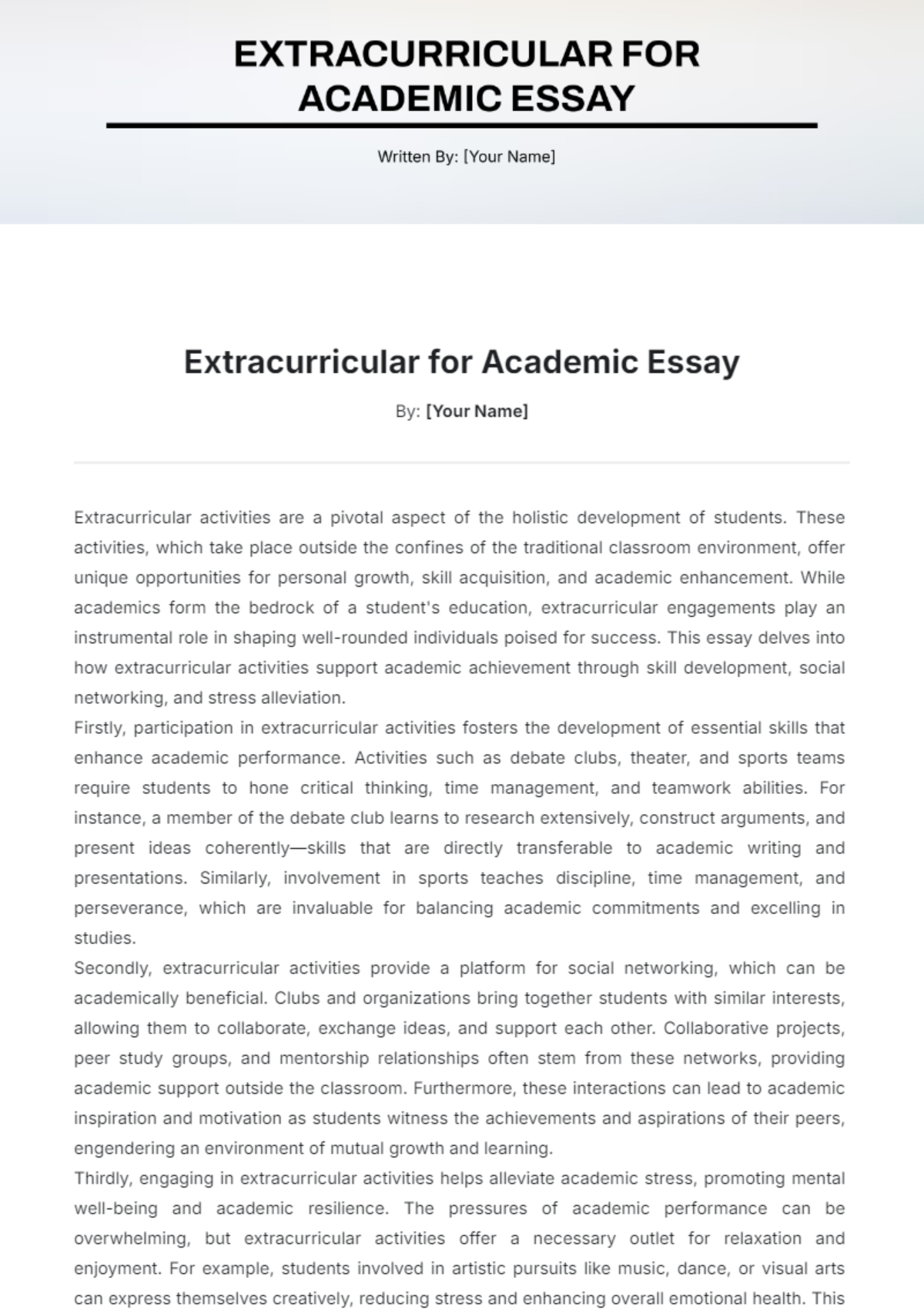 Extracurricular for Academic Essay Template - Edit Online & Download