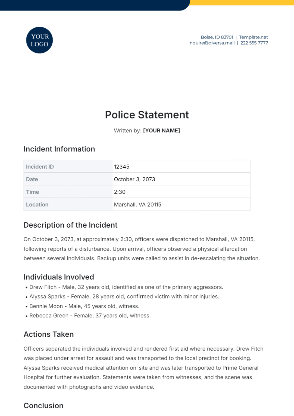 Police Statement Template