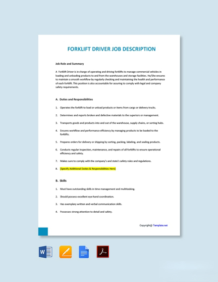 Free Forklift Driver Job Ad Description Template Word Google Doc Apple Mac Pages Pdf
