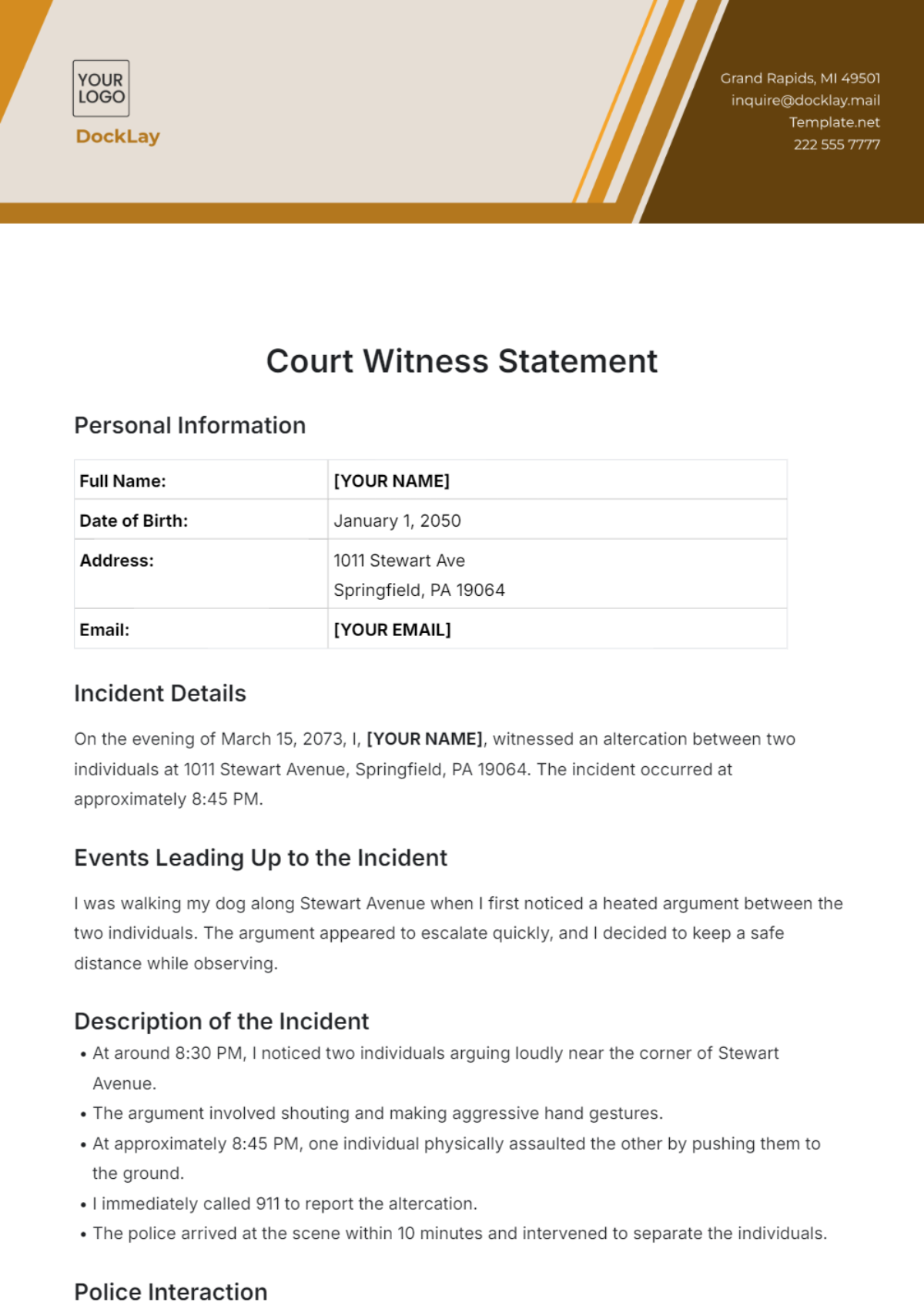 Free Court Witness Statement Template to Edit Online