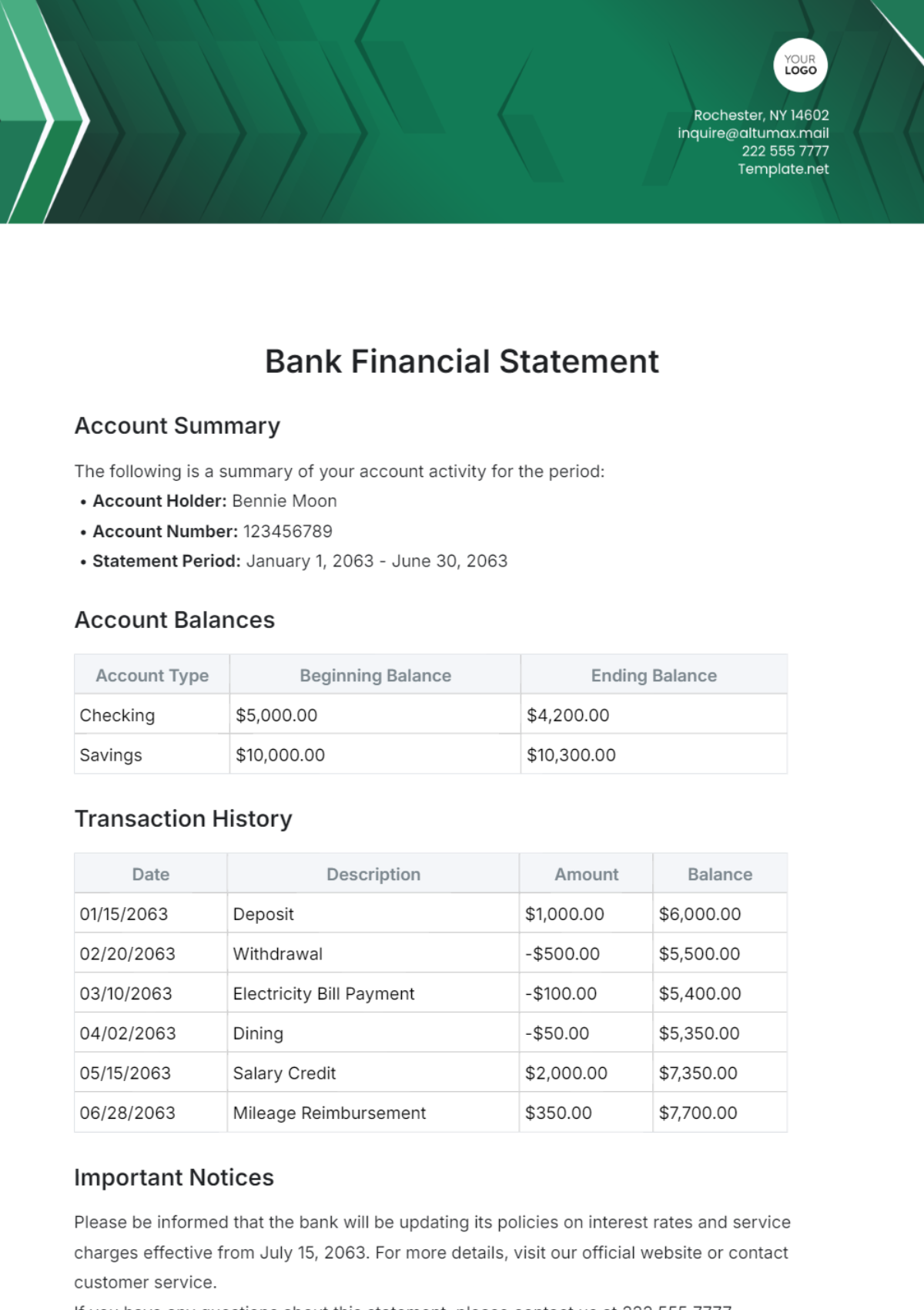 Bank Financial Statement Template - Edit Online & Download