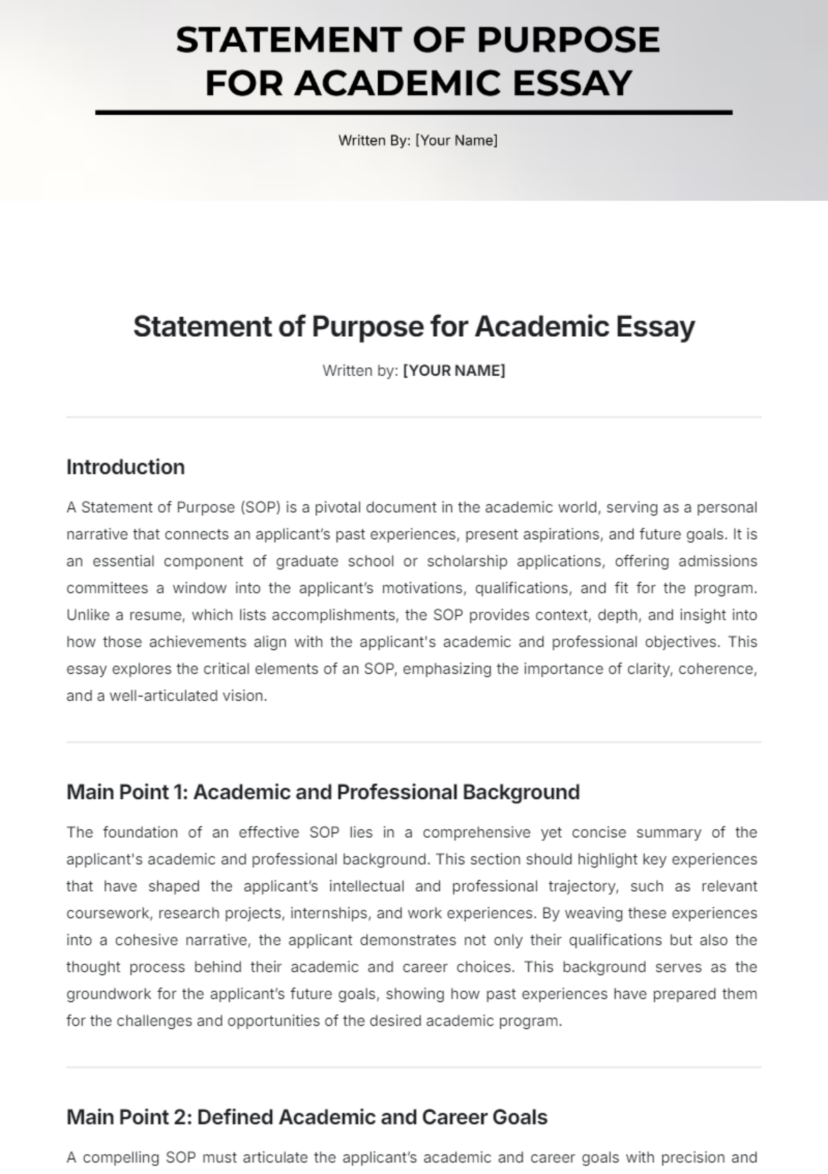 Statement of Purpose for Academic Essay Template - Edit Online & Download