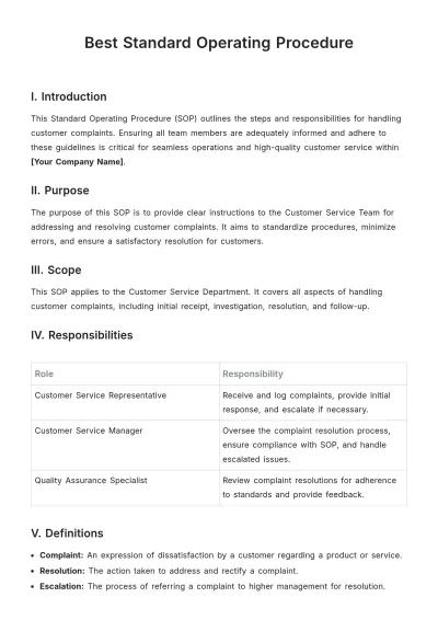Free Best Standard Operating Procedure Template to Edit Online
