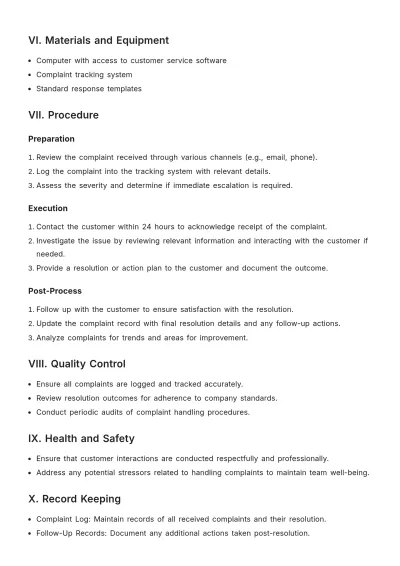 Free Best Standard Operating Procedure Template to Edit Online