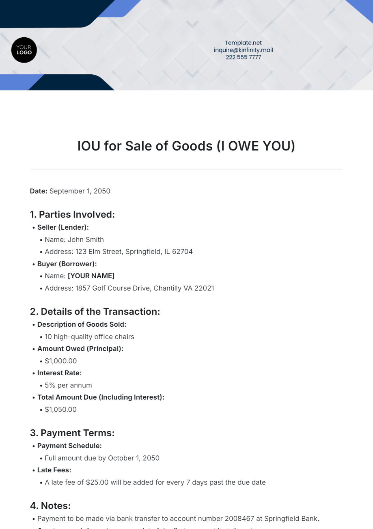 IOU for Sale of Goods Template - Edit Online & Download