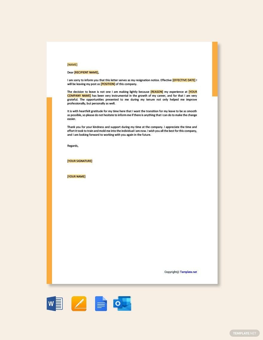 Heartfelt Resignation Letter in Word, Google Docs, PDF, Apple Pages, Outlook